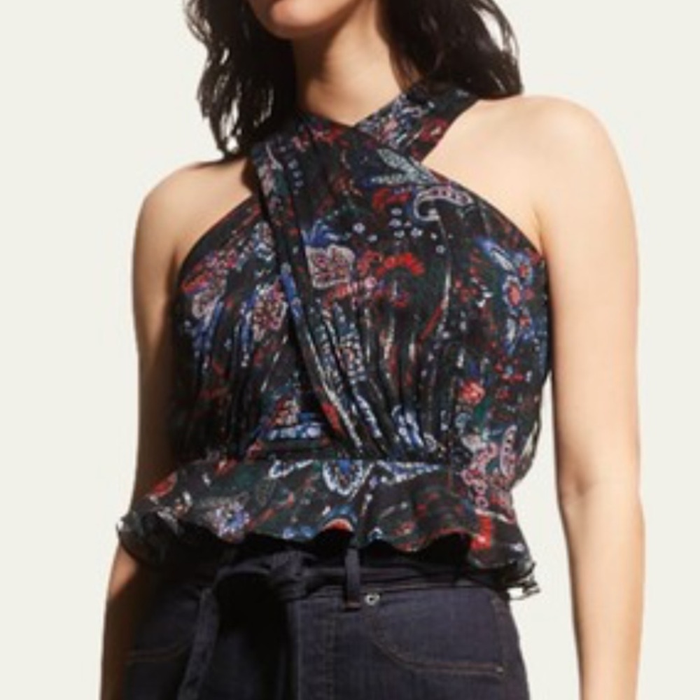 Veronica Beard Kailani
Black Printed Metallic Top